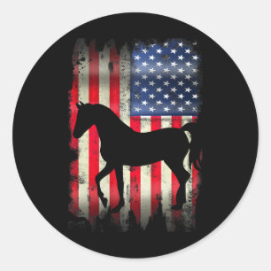 Usa Horse Vintage American Flag Funny Animal T Shi Classic Round Sticker