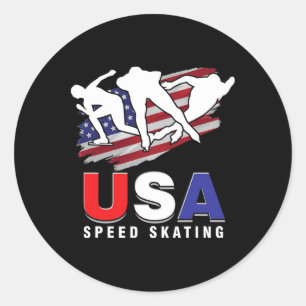 Usa Ice Skate Skating Skaters Speed Figure Skater Classic Round Sticker