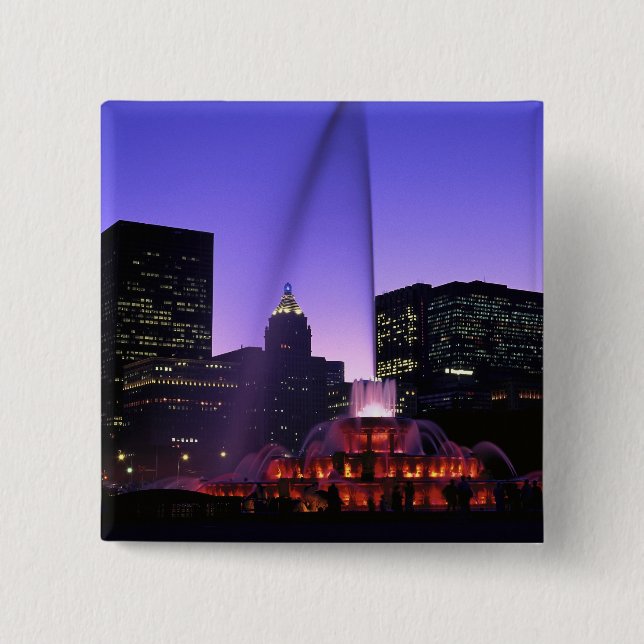 USA, IL, Chicago. Buckingham Fountain in Grant 2 Inch Square Button (Front)