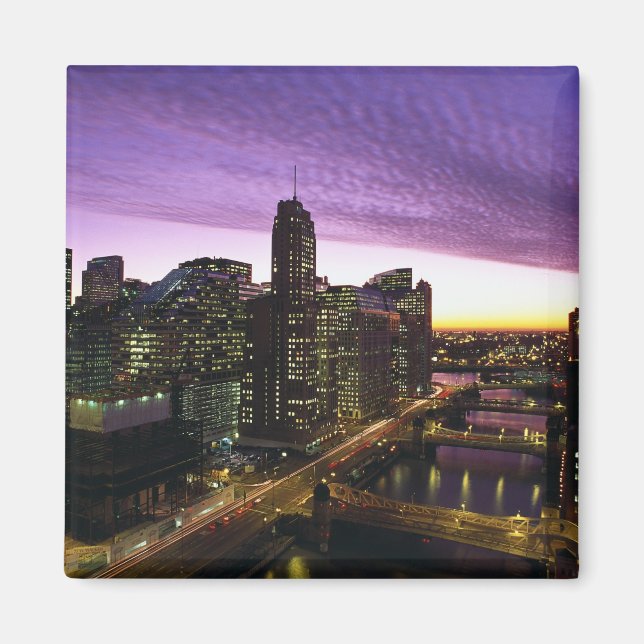 USA, IL, Chicago. Chicago skyline and river Magnet (Front)