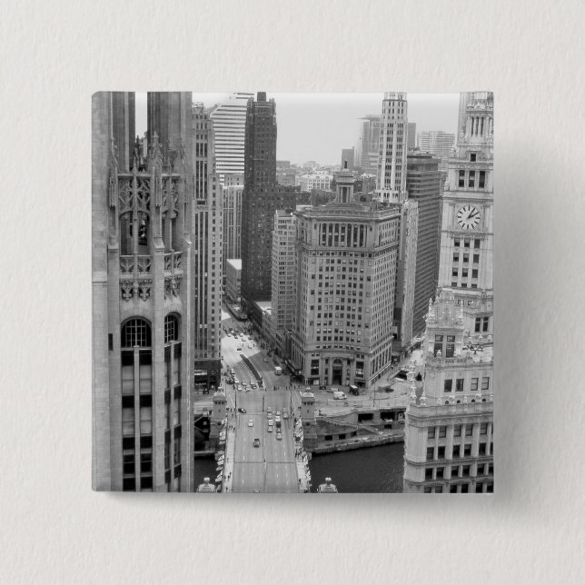 USA, IL, Chicago, Loop from Hotel 2 Inch Square Button (Front)