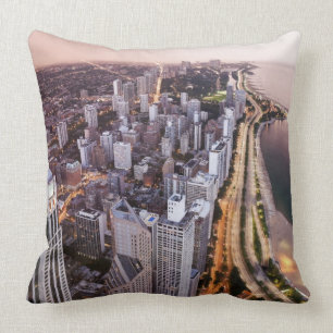 USA, Illinois, Chicago, Aerial view of Lake Throw Pillow