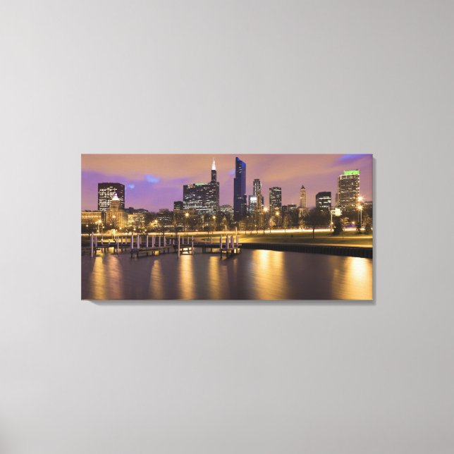 USA, Illinois, Chicago, City skyline and marina Canvas Print (Front)