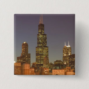 USA, Illinois, Chicago: City Skyline / Evening 2 Inch Square Button