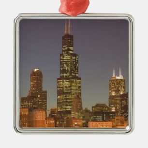 USA, Illinois, Chicago: City Skyline / Evening Metal Ornament