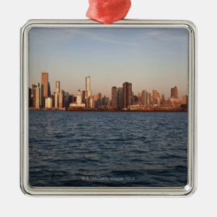 USA, Illinois, Chicago, City skyline over Lake Metal Ornament