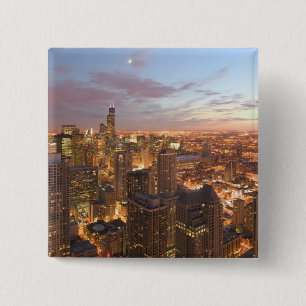 USA, Illinois, Chicago: Evening View of The Loop 2 Inch Square Button