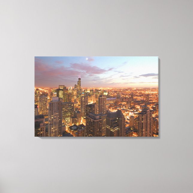 USA, Illinois, Chicago: Evening View of The Loop Canvas Print (Front)