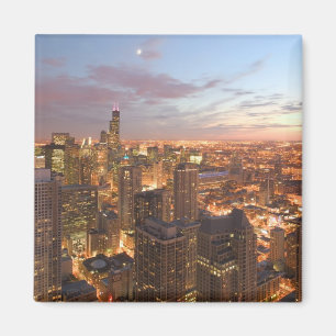 USA, Illinois, Chicago: Evening View of The Loop Magnet