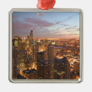 USA, Illinois, Chicago: Evening View of The Loop Metal Ornament