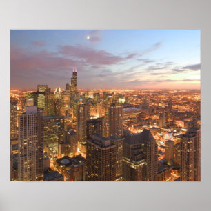 USA, Illinois, Chicago: Evening View of The Loop Poster