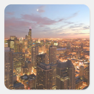 USA, Illinois, Chicago: Evening View of The Loop Square Sticker