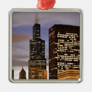 USA, Illinois, Chicago, Illuminated skyscrapers Metal Ornament