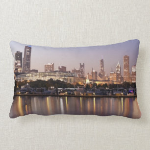 USA, Illinois, Chicago skyline at dusk Lumbar Pillow