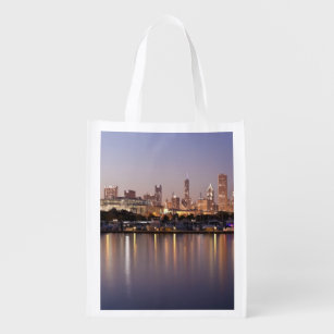 USA, Illinois, Chicago skyline at dusk Reusable Grocery Bag