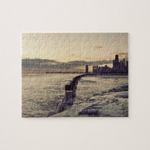 USA, Illinois, Chicago, Skyline at sunrise Jigsaw Puzzle