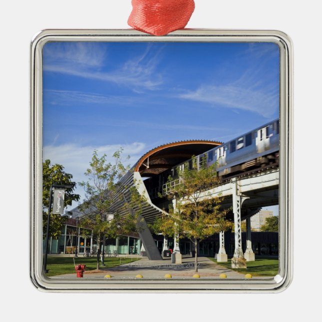 USA, Illinois, Chicago, Train passing Illinois Metal Ornament (Front)