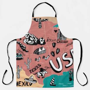 USA Illustrated: Colourful Map Journey. Apron