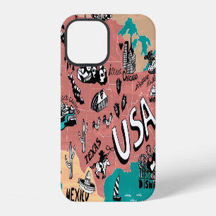 USA Illustrated: Colourful Map Journey. iPhone 12 Case