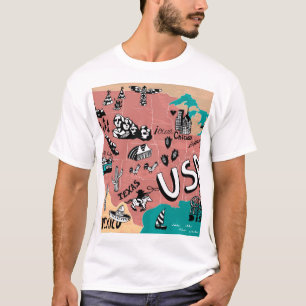 USA Illustrated: Colourful Map Journey. T-Shirt