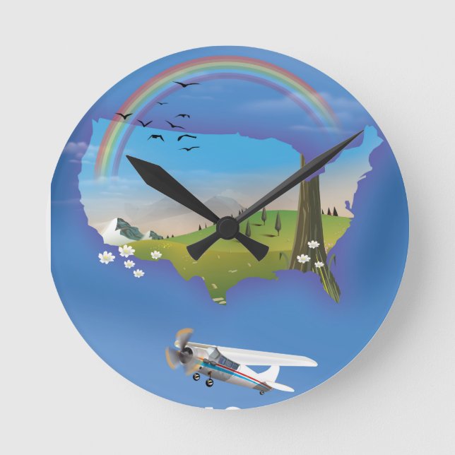 USA Illustrated travel poster Round Clock (Front)