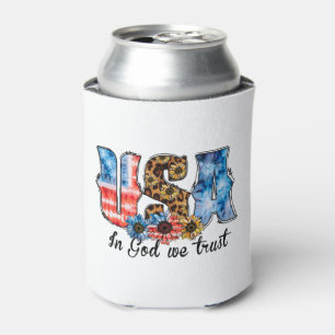 USA In God We Trust Christian Sunflower Can Cooler