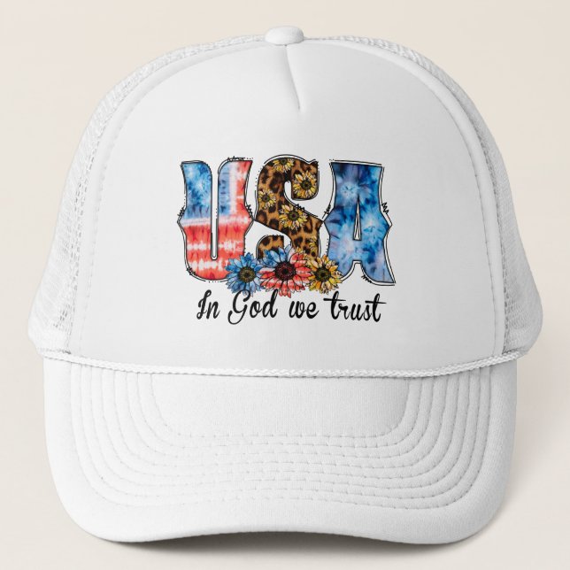 USA In God We Trust | Christian | Sunflower Trucker Hat (Front)