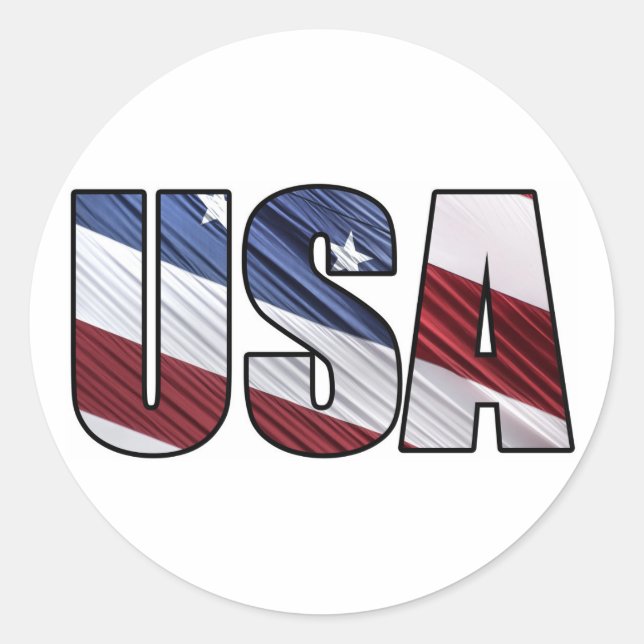 USA in Red White and Blue American Patriotic Flag Classic Round Sticker (Front)