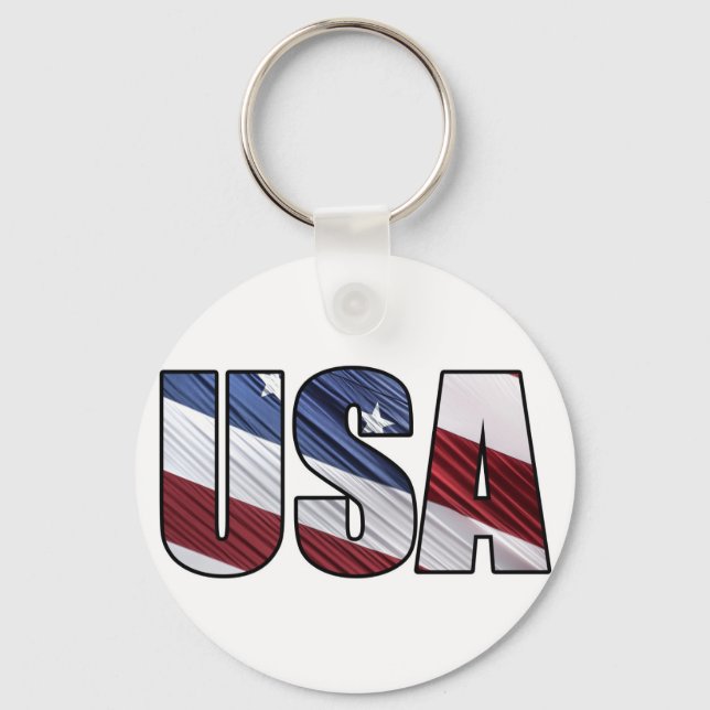 USA in Red White and Blue American Patriotic Flag Keychain (Front)