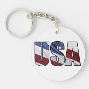 USA in Red White and Blue American Patriotic Flag Keychain