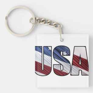USA in Red White and Blue American Patriotic Flag Keychain