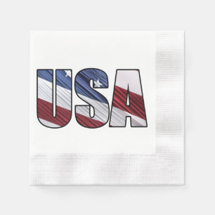 USA in Red White and Blue American Patriotic Flag Napkin