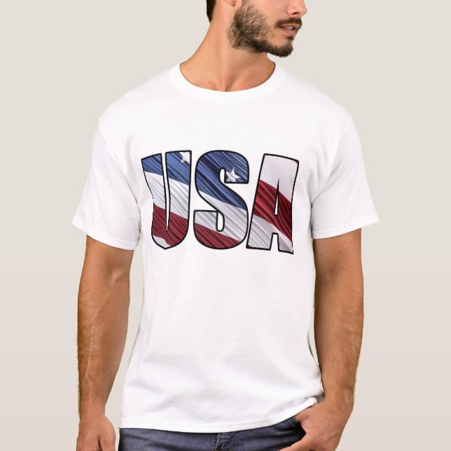 USA in Red White and Blue American Patriotic Flag T-Shirt (Front)
