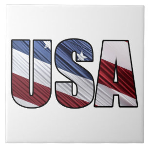 USA in Red White and Blue American Patriotic Flag Tile