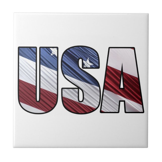 USA in Red White and Blue American Patriotic Flag Tile (Front)