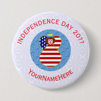 USA Independence Day Angel Flag Personalized  3 Inch Round Button