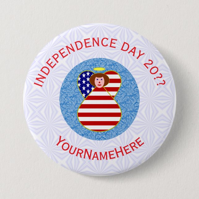 USA Independence Day Angel Flag Personalized  3 Inch Round Button (Front)