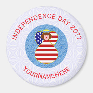 USA Independence Day Angel Flag Personalized Round Magnet