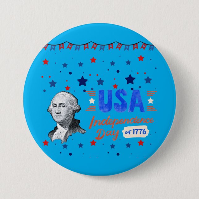 USA Independence Day azure 3 Inch Round Button (Front)