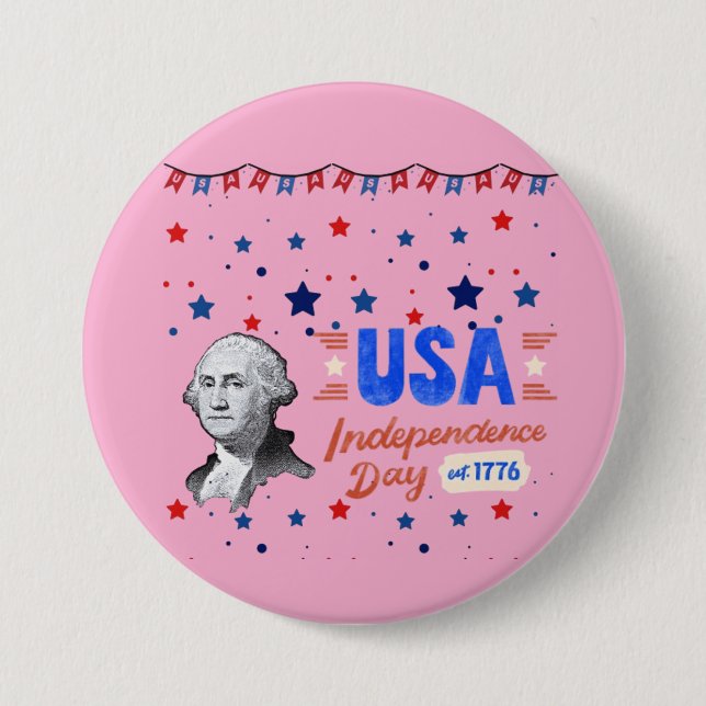 USA Independence Day light pink 3 Inch Round Button (Front)