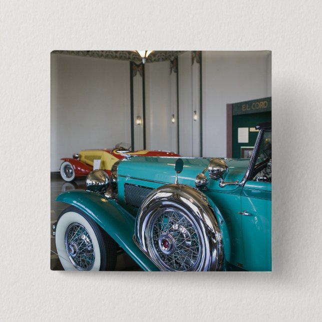 USA, Indiana, Auburn: Auburn, Cord, Duesenberg 3 2 Inch Square Button (Front)