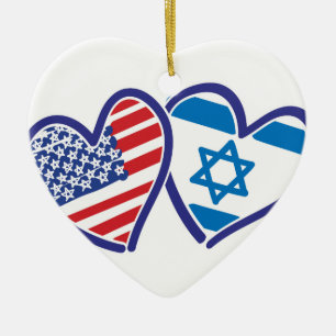 USA Israel Heart Flag Ceramic Ornament
