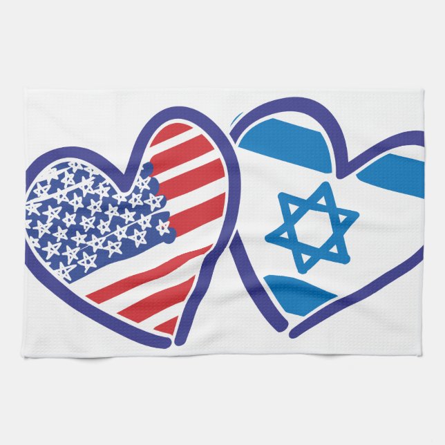 USA Israel Heart Flag Kitchen Towel (Horizontal)