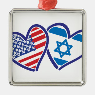 USA Israel Heart Flag Metal Ornament