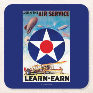 USA - Join the Air Service Learn-Earn Square Paper Coaster