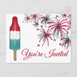 USA July 4th Party Fireworks Rocket Pop Invitation