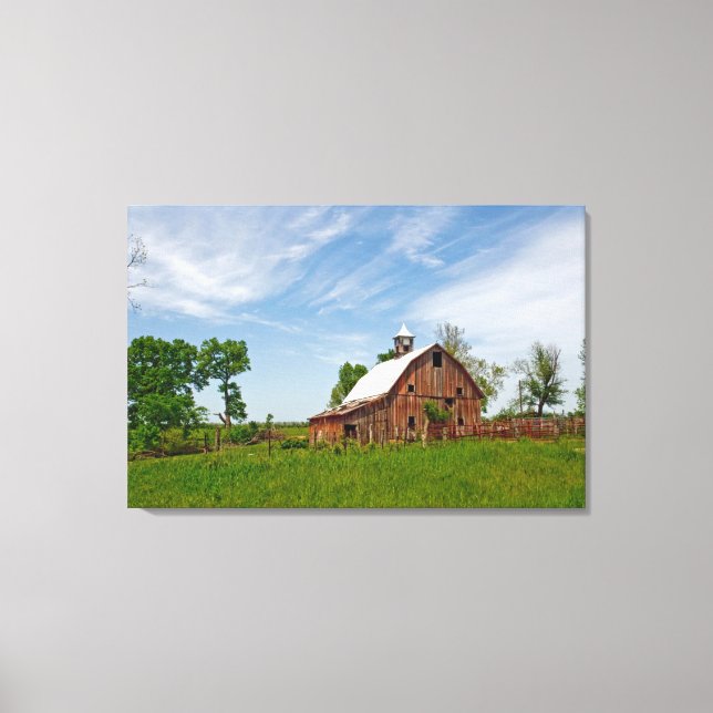 USA, Kansas. Old Red Barn Canvas Print (Front)