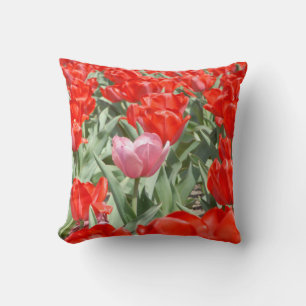 USA, Kansas, Red Tulips With One Pink Tulip Throw Pillow