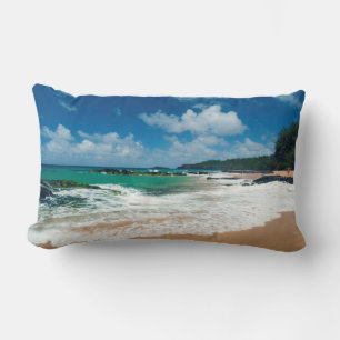USA, Kauai, Hawaii. A Woman Strolls The Rocks Lumbar Pillow