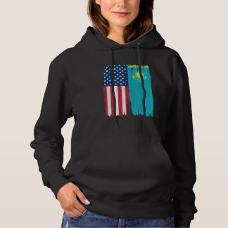 USA Kazakhstan Half american Flag Roots Hoodie